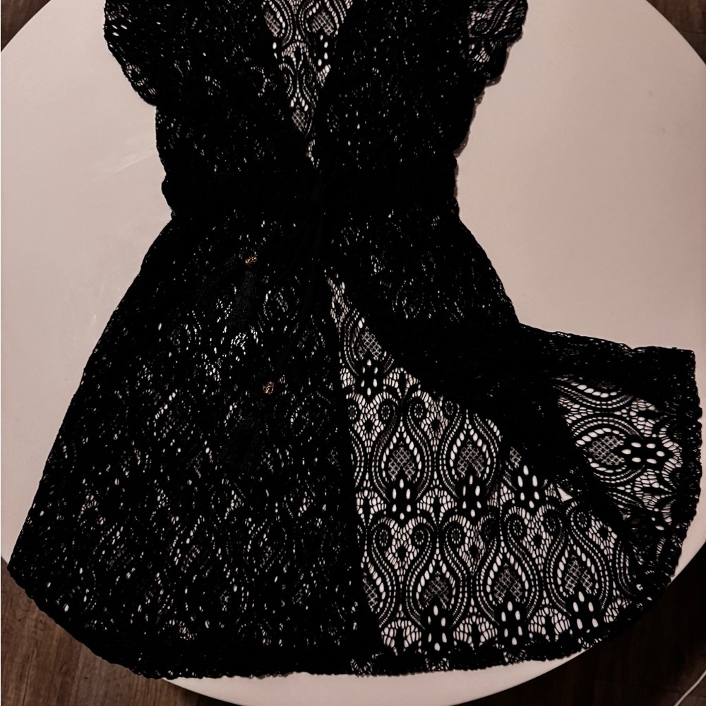 Black Lace Swim Coverup - Women's Sheer Beach Tunic